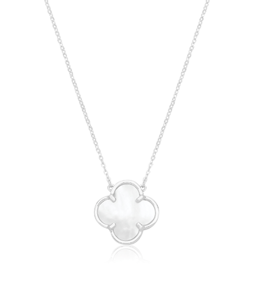 925 Silver Rhodium Plated Pearl Clover Necklace