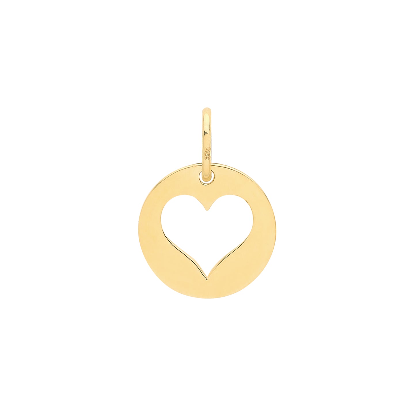 9ct Yellow Gold Heart Cut Out in Disc Charm