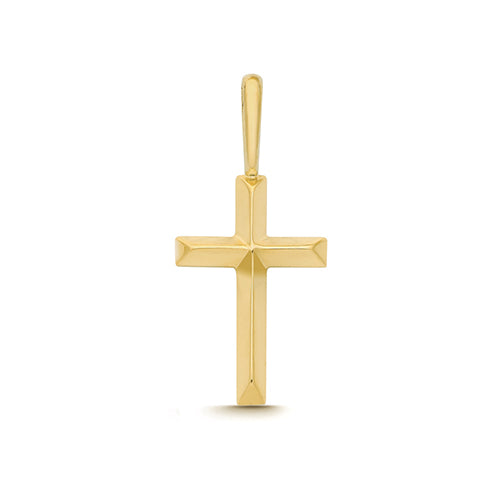 9ct Yellow Gold Cross Embossed Bevelled Design Pendant