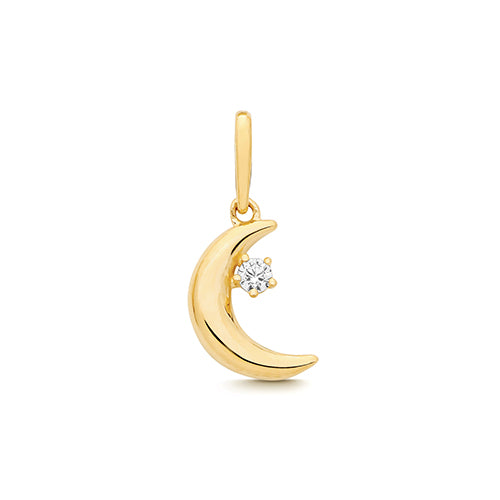9ct Yellow Gold CZ MOON CHARM