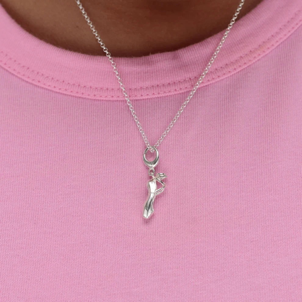 Silver pointe ballet shoe charm