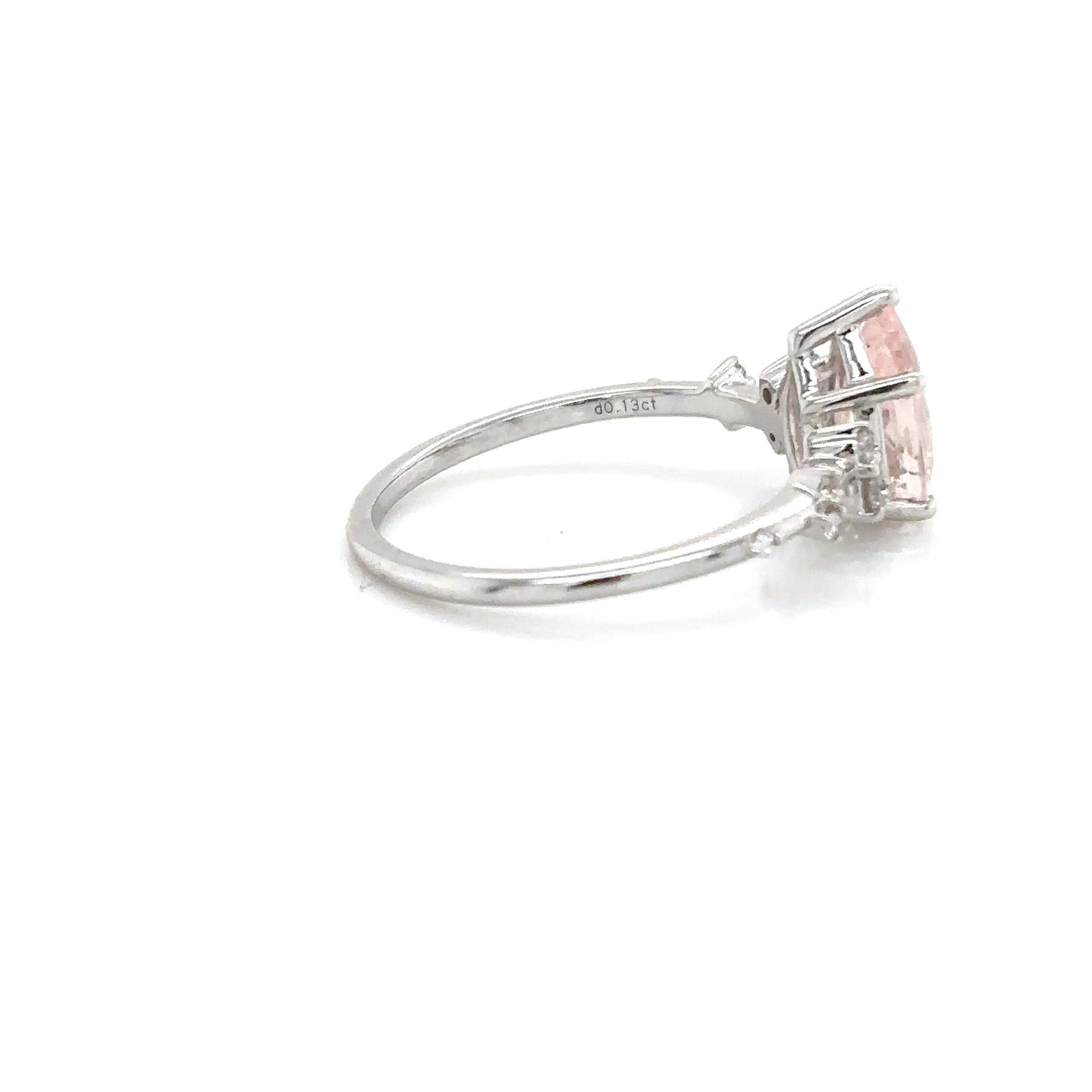 Monroe's "Flowing Nature" Pear Cut Morganite With Scattered Set Diamonds 9ct White Gold Ring