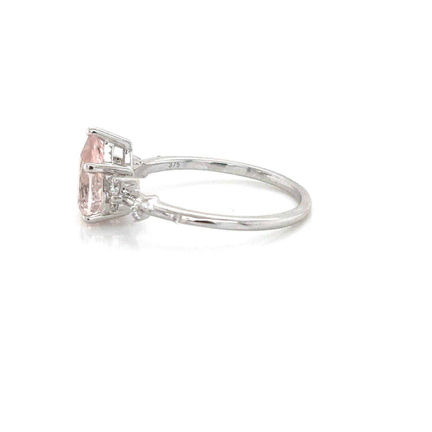 Monroe's "Flowing Nature" Pear Cut Morganite With Scattered Set Diamonds 9ct White Gold Ring