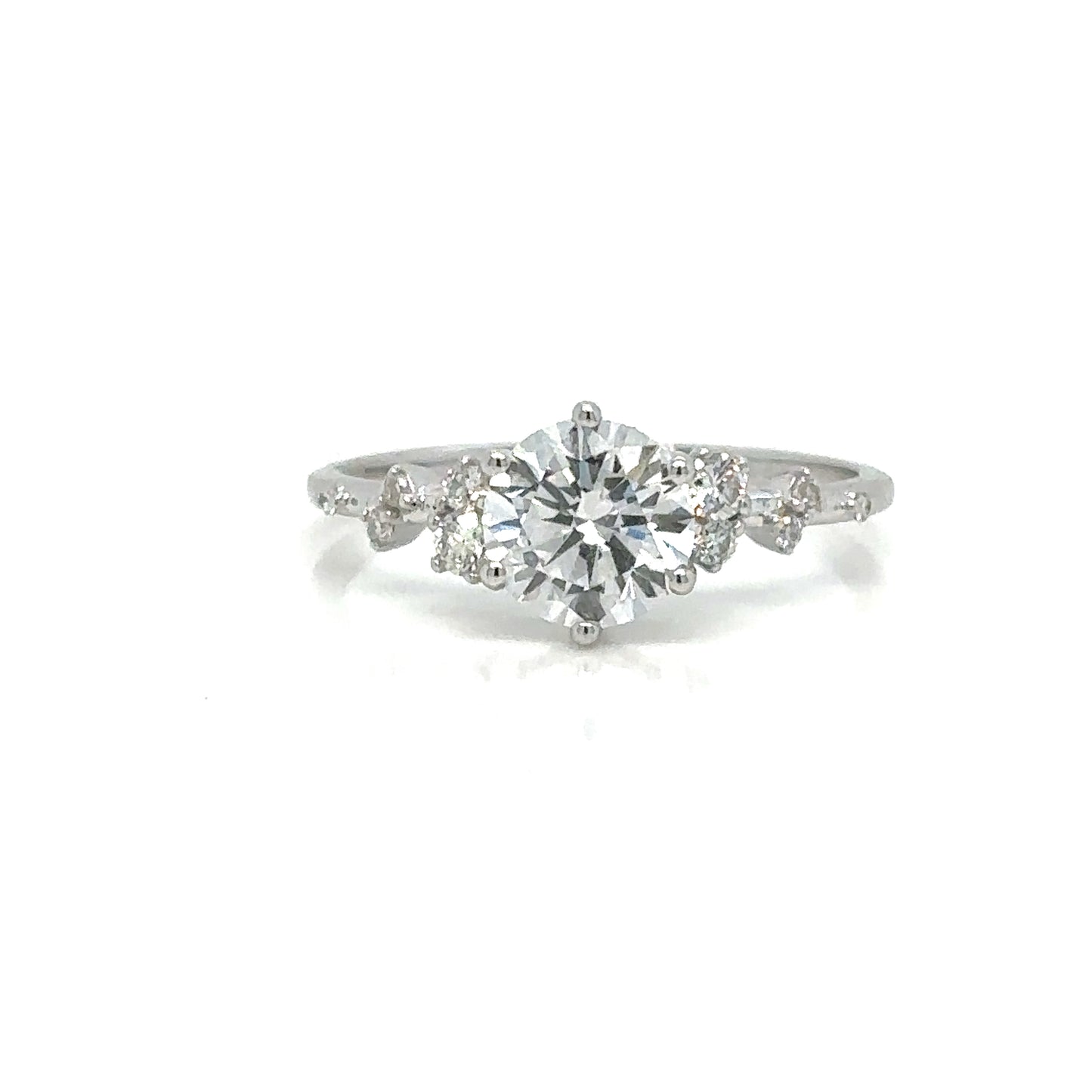 Flowing Nature Round Brilliant Cut Diamond White Gold Engagement Ring