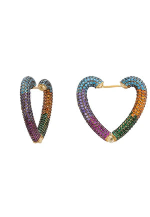 RAINBOW HEART HUGGIE EARRINGS SILVER GOLD PLATED