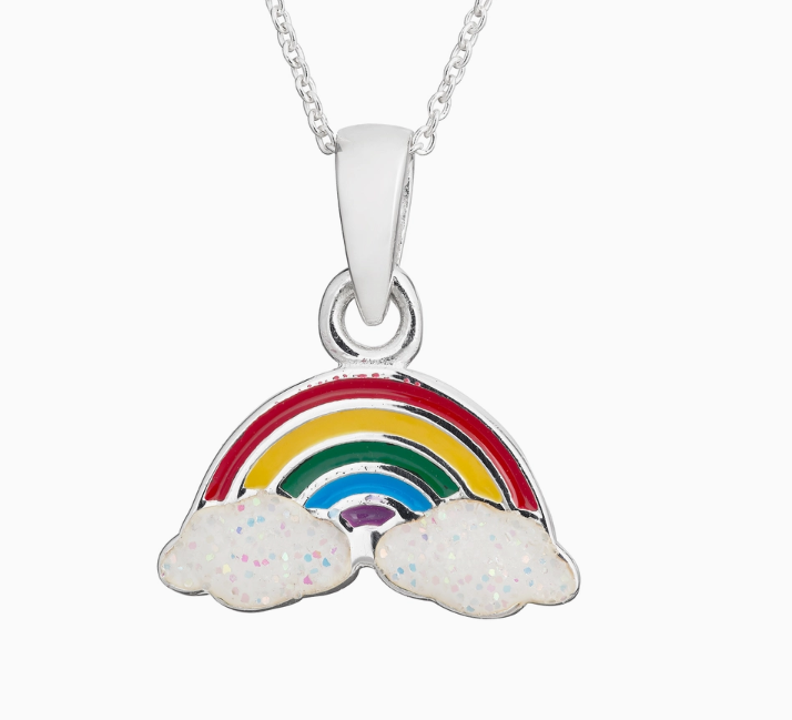 Sterling Silver 925 Childrens Colouful Rainbow Necklace