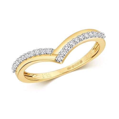 Diamond Set Wishbone Shaped 9ct Yellow Gold Diamond Half Eternity Ring