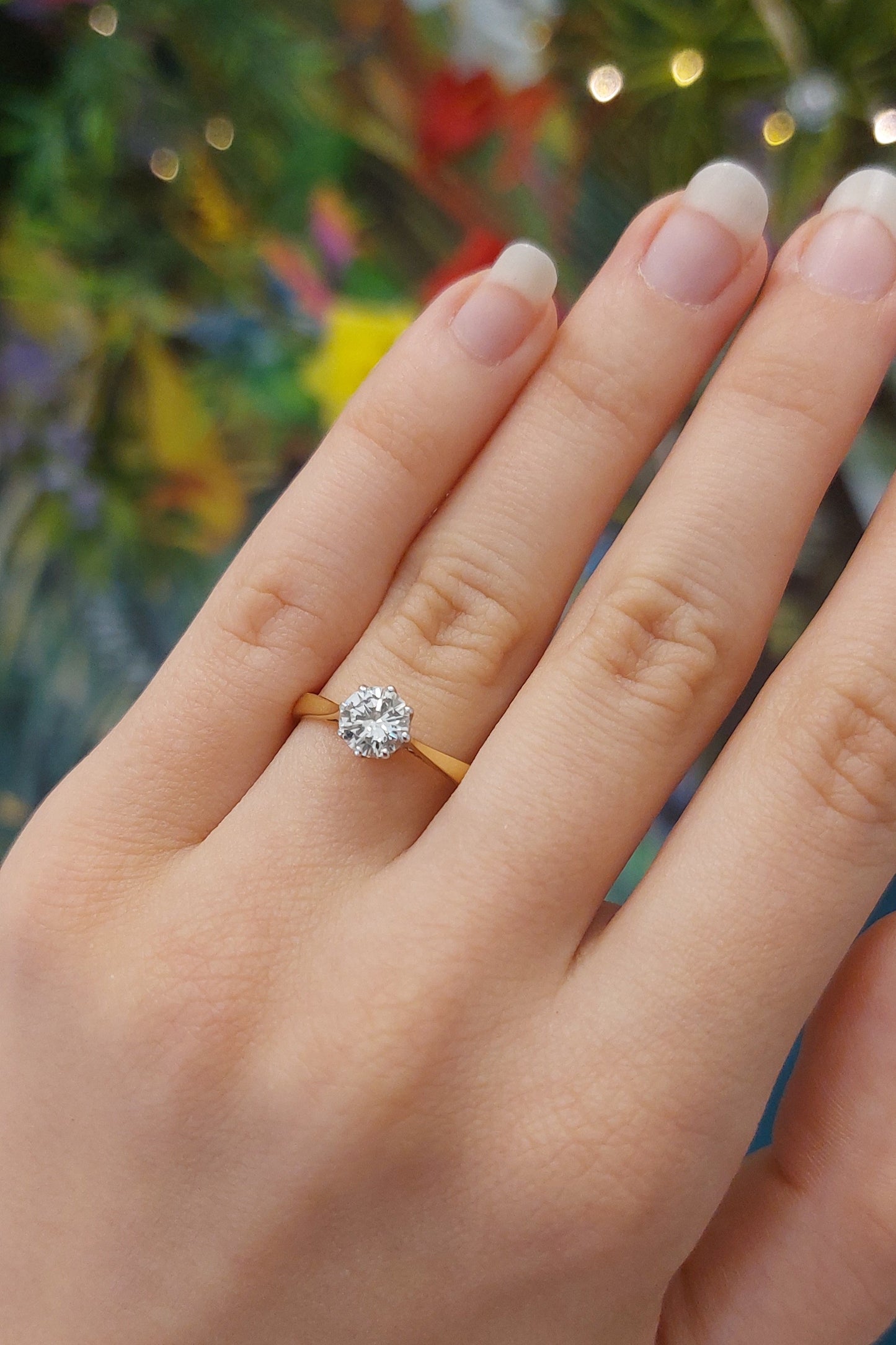 18ct Yellow Gold Solitaire Round Brilliant Natural Diamond Ring with White Gold Head