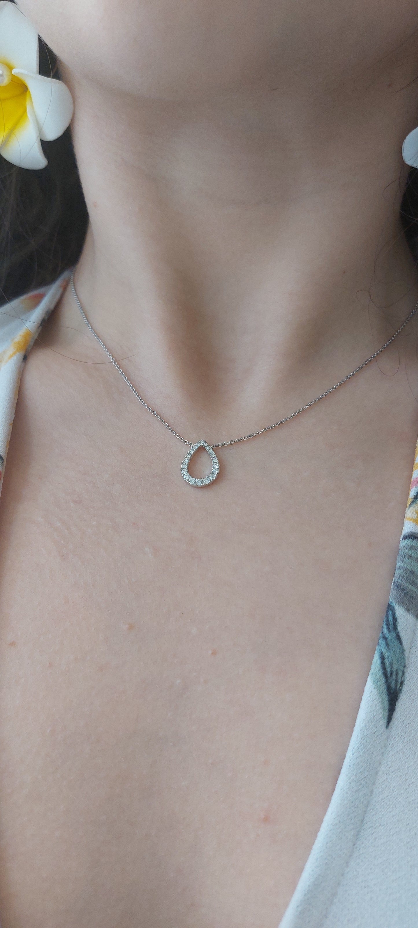 9ct White Gold Diamond Pear Drop Necklace