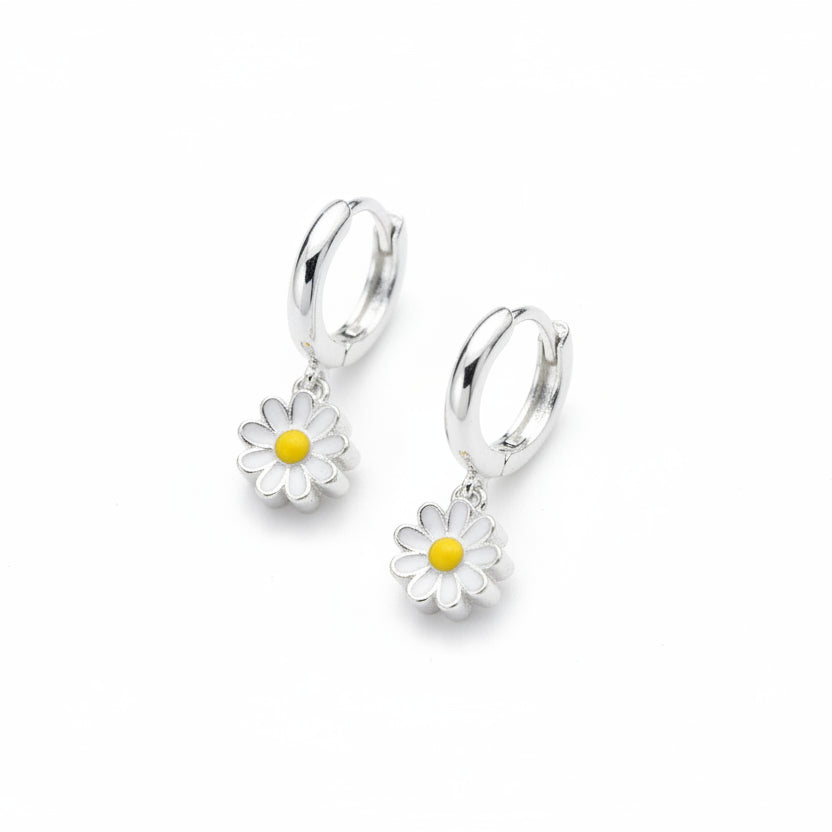 Sterling silver hoops with daisy drops