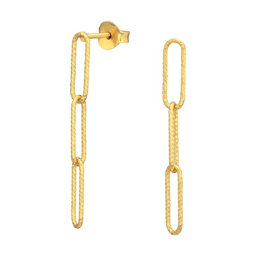 18ct Gold Plated Triple Paperclip Link Chain Stud Drop Earrings