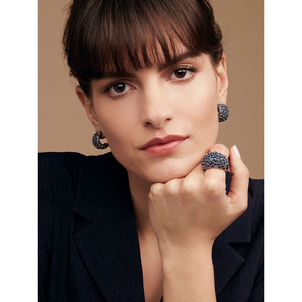 Stainless Steel Blue Crystal Eagle Ray Ring