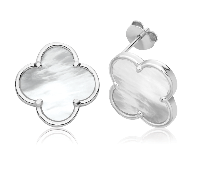 Silver Rhodium Plated Mother of Pearl Clover Earrings