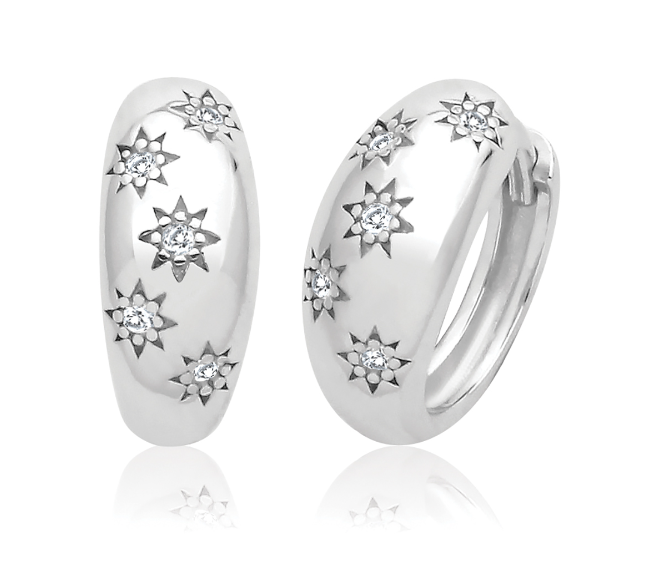 Silver Rhodium Plated Star Hoop Earrings