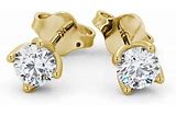 Round Brilliant Natural Diamond Claw Set, 9ct Yellow Gold Stud Earrings 0.33ct