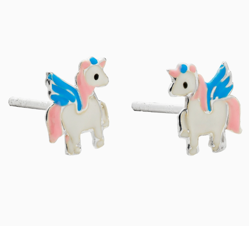 Sterling Silver 925 Enamelled Unicorn Stud Earring