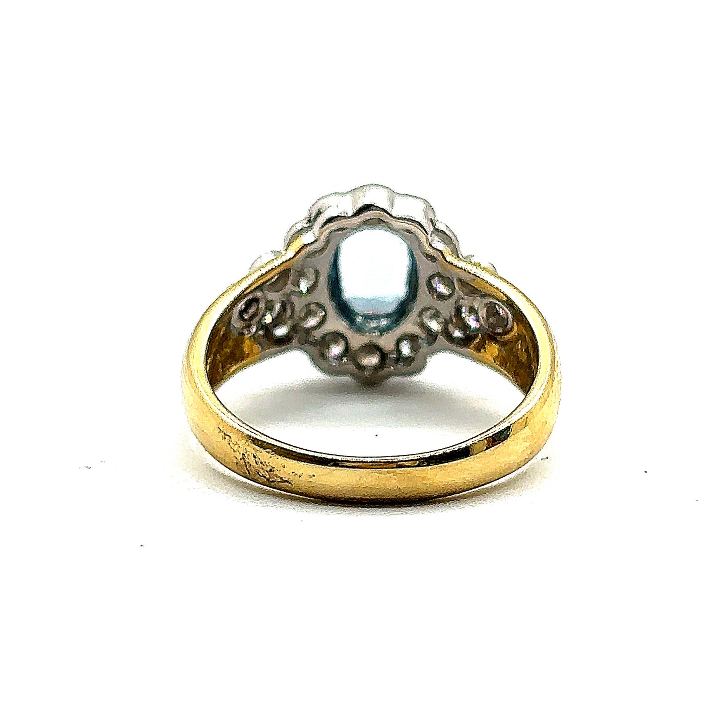 Oval Aquamarine and Diamond Halo Ring With Wide 18ct Gold Band