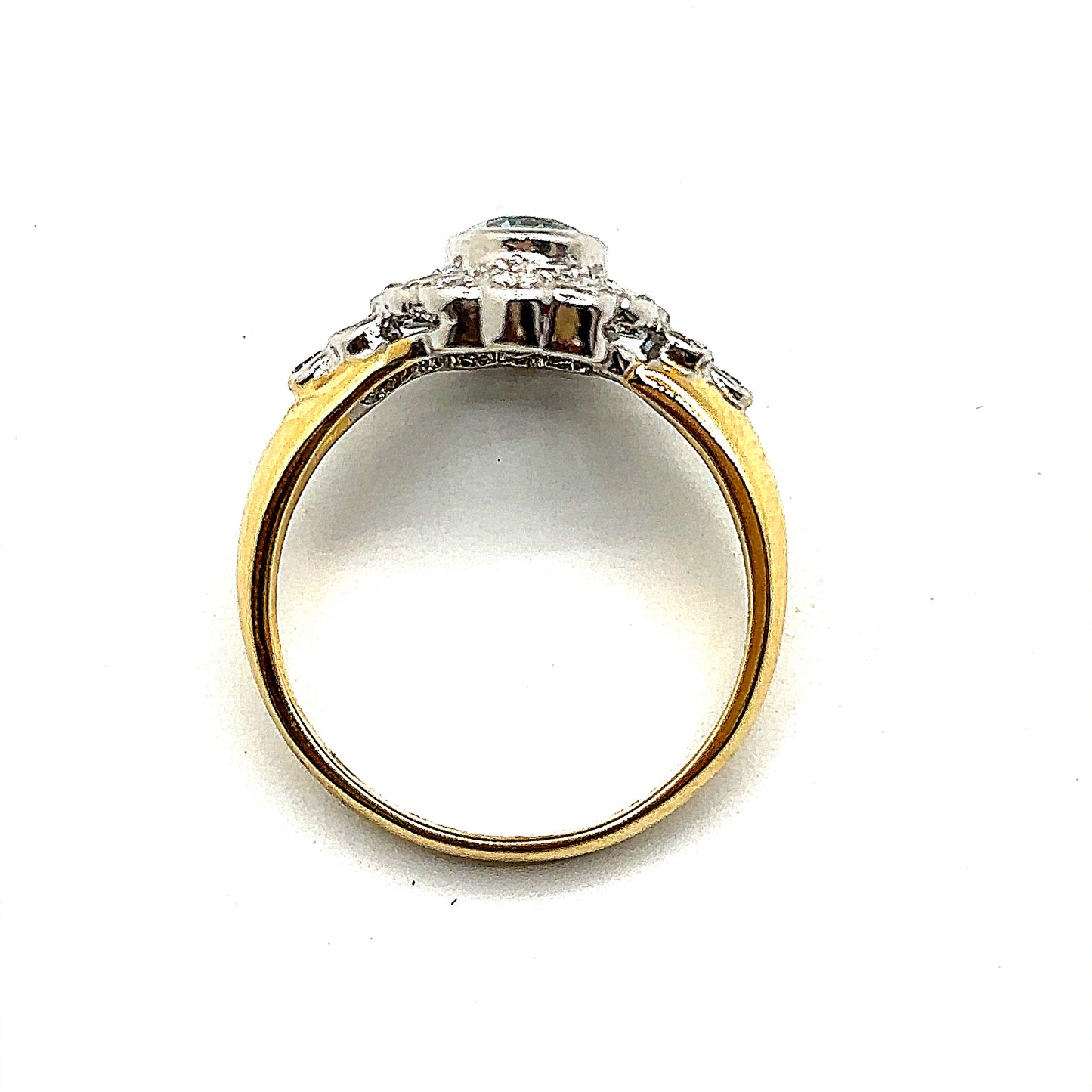 Oval Aquamarine and Diamond Halo Ring With Wide 18ct Gold Band