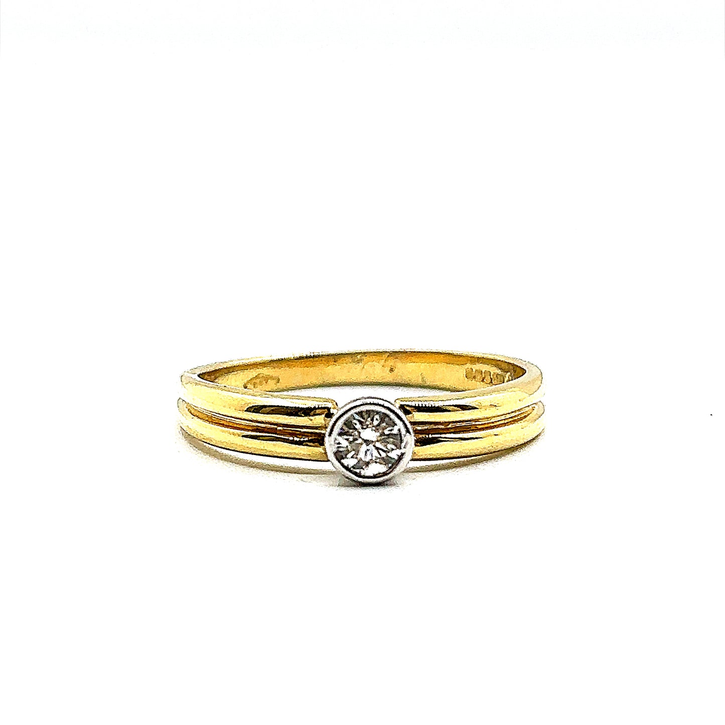 Round Brilliant Cut Diamond Rubover Bezel Set Gold Ring