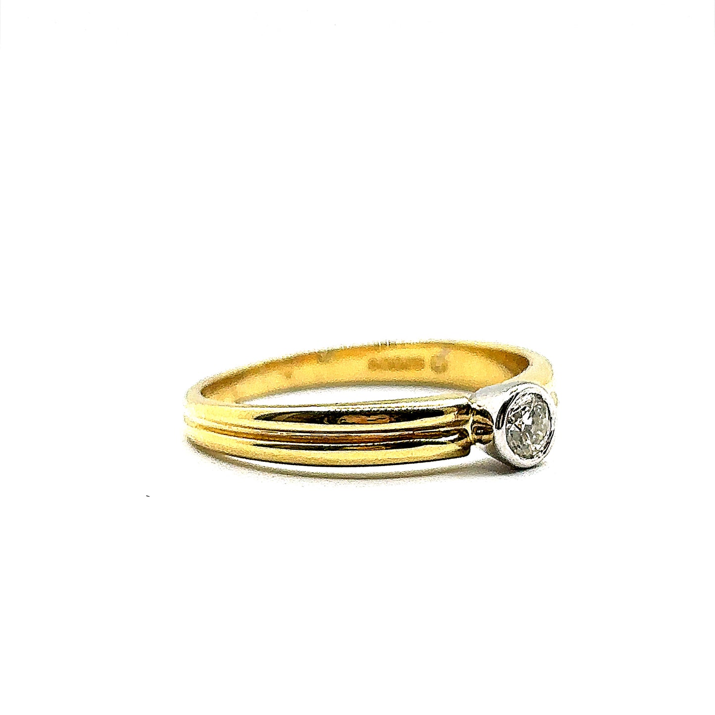 Round Brilliant Cut Diamond Rubover Bezel Set Gold Ring