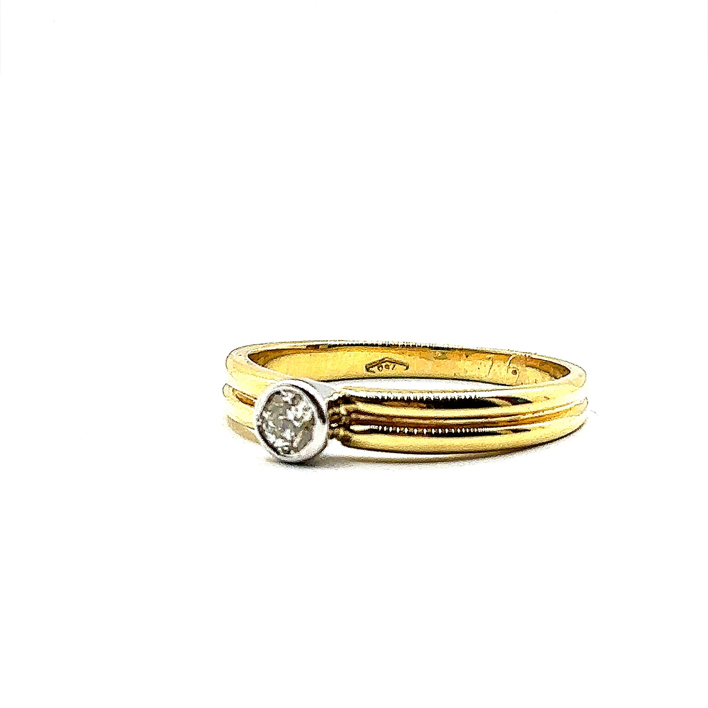 Round Brilliant Cut Diamond Rubover Bezel Set Gold Ring
