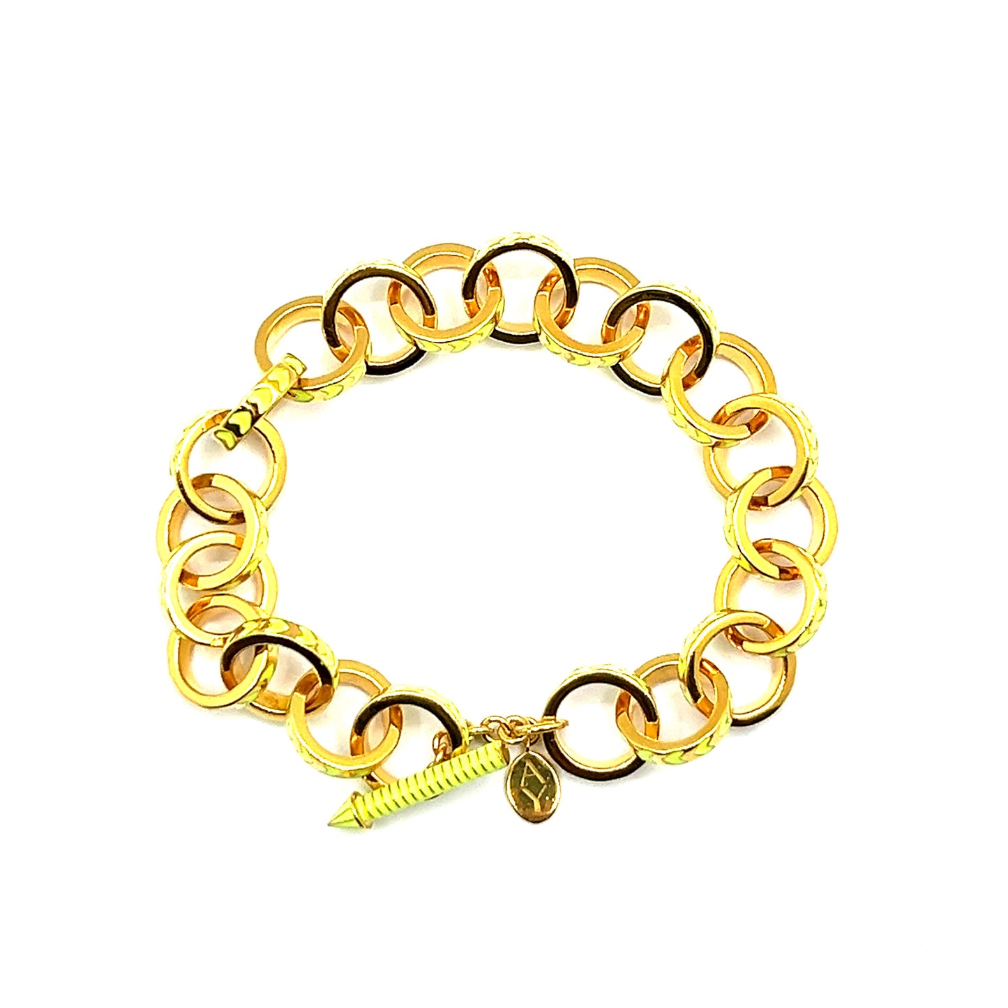 Multi coloured Enamel Contemporary, Gold Vermeil Chain Link Bracelet