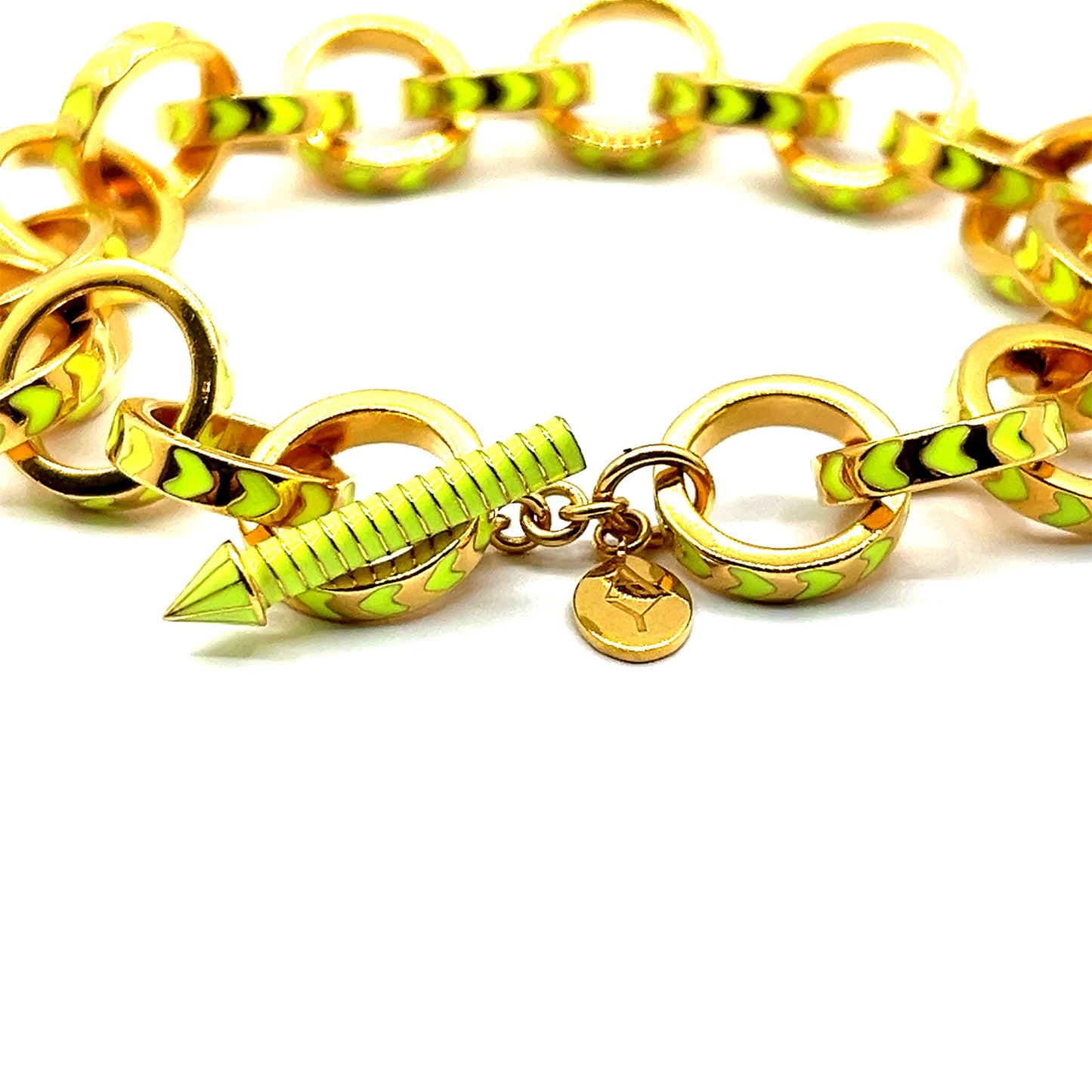 Multi coloured Enamel Contemporary, Gold Vermeil Chain Link Bracelet