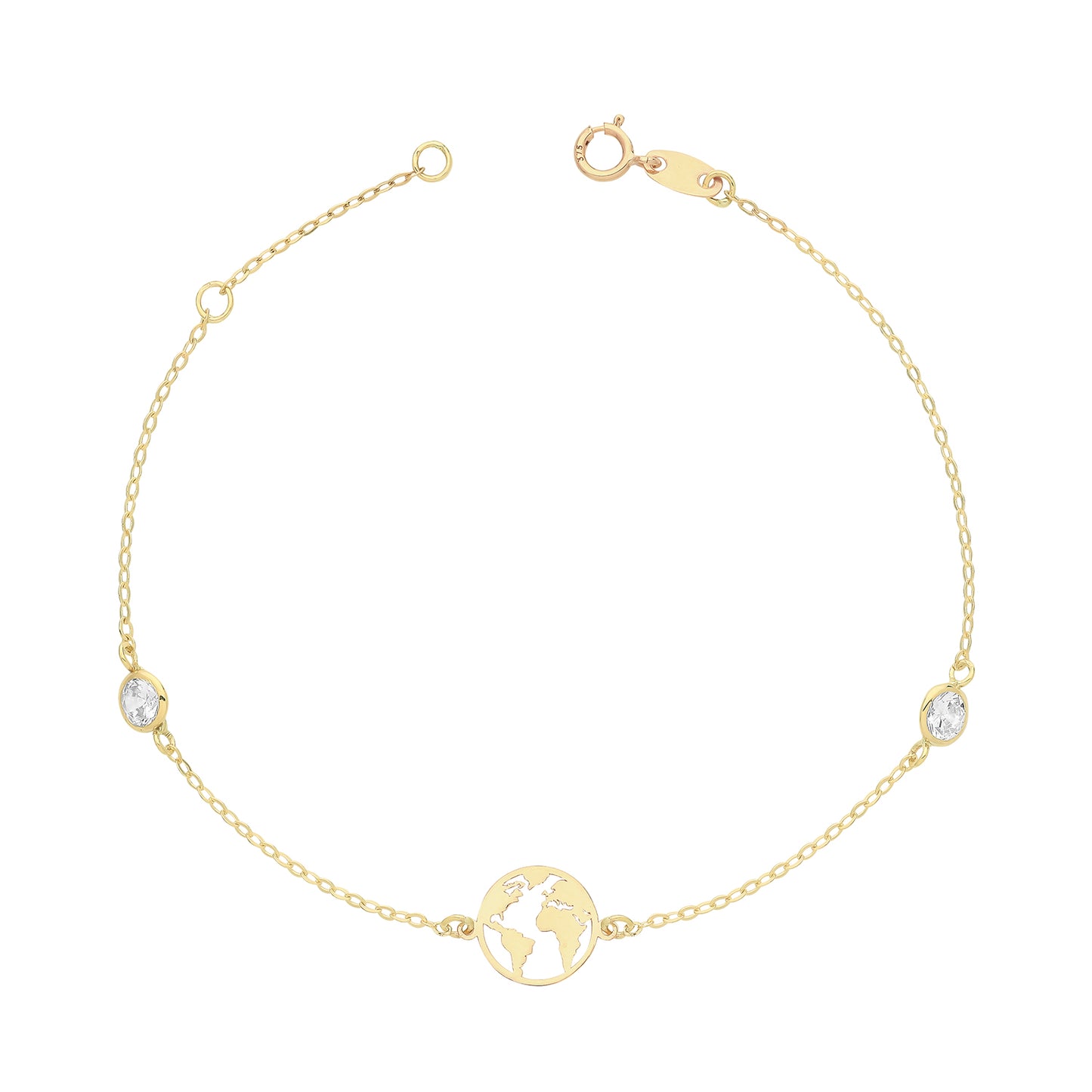 9ct Yellow Gold World Bracelet with Cubic Zirconia