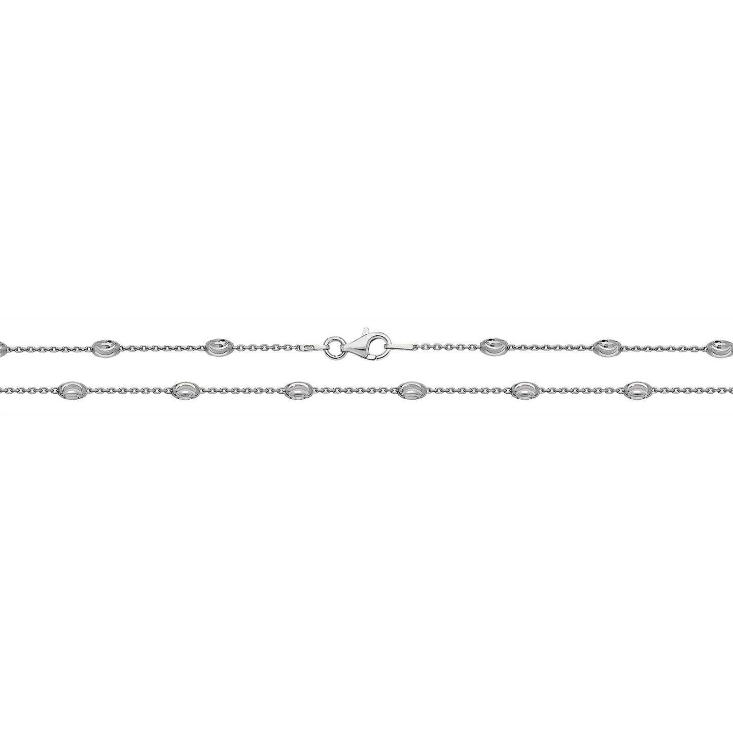 925 Sterling Silver Rhodium Plated, Oval Decorative Cut Charm Necklace, 24" Long