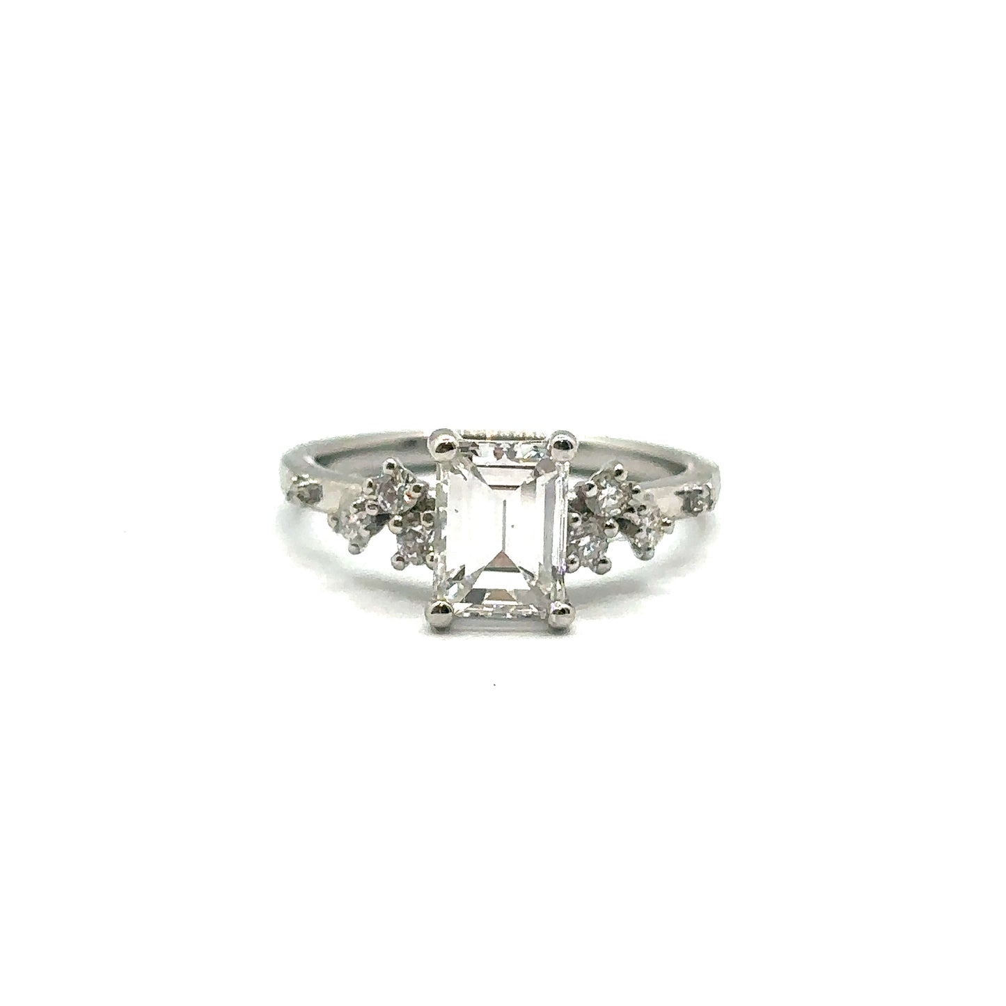 Emerald Cut Diamond and Flowing Nature Diamond Engagement Ring