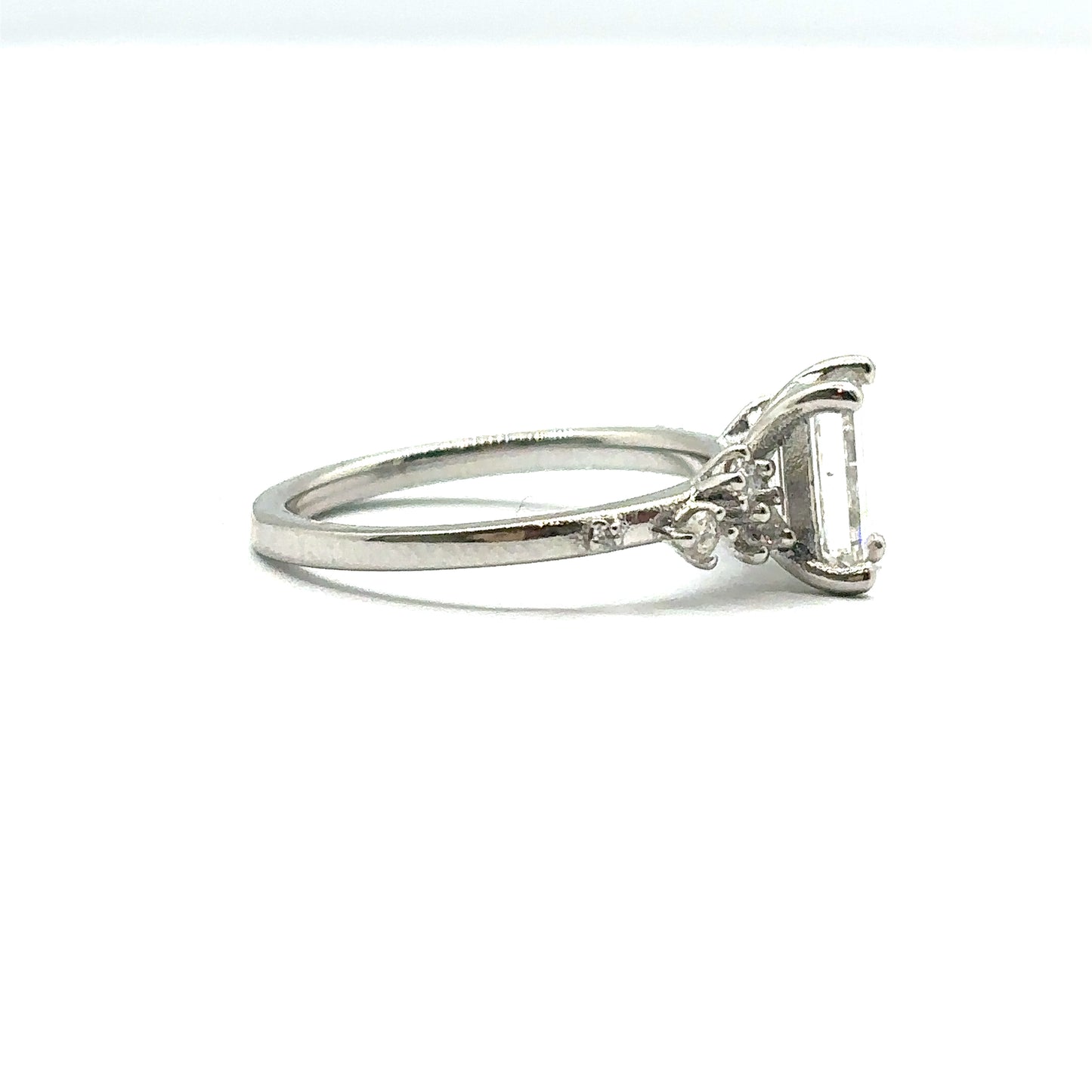 Emerald Cut Diamond and Flowing Nature Diamond Engagement Ring