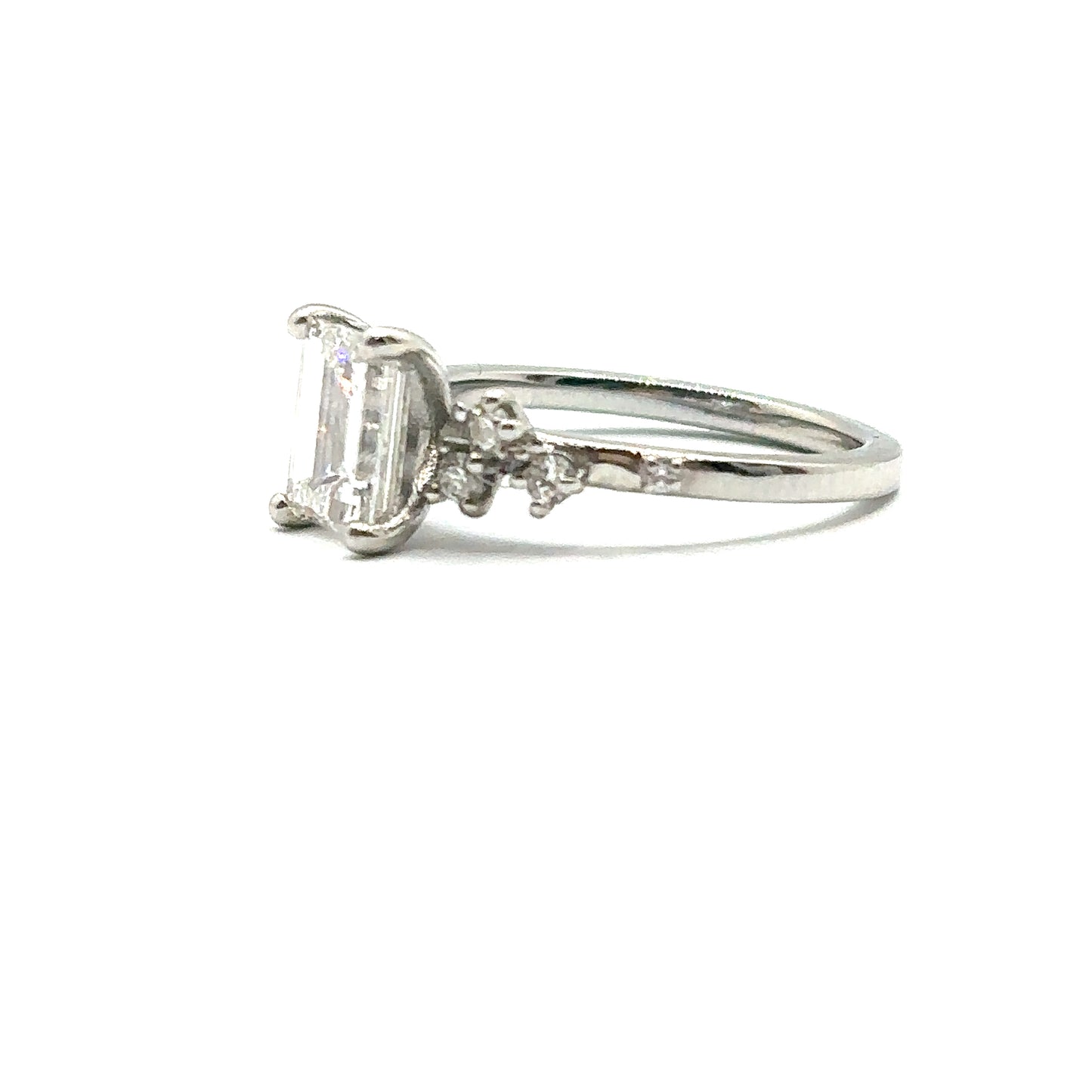 Emerald Cut Diamond and Flowing Nature Diamond Engagement Ring