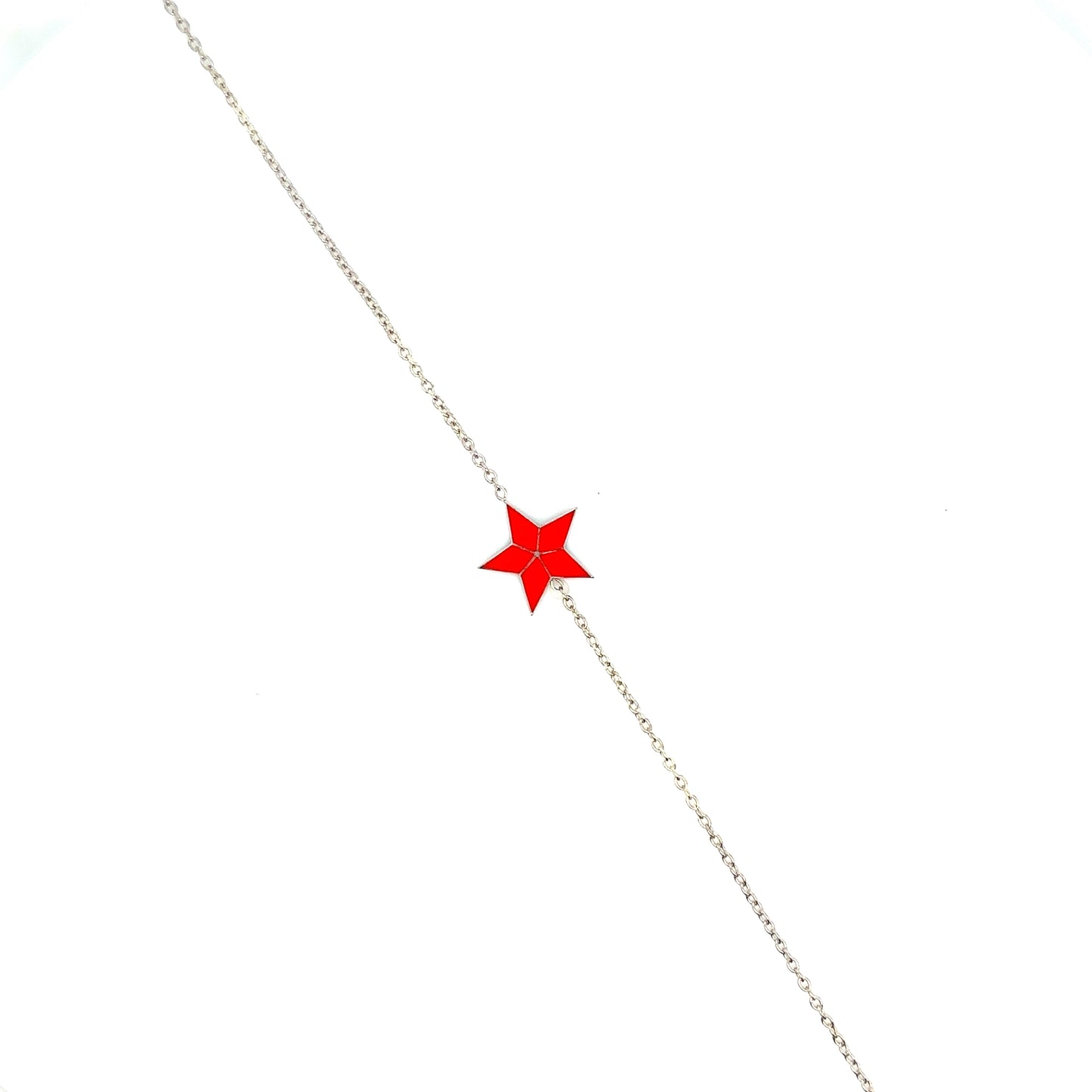 000813 - Bespoke Red Enamel, 9ct White Gold Star Charm Bracelet