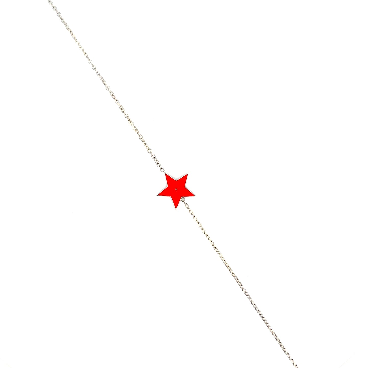 000813 - Bespoke Red Enamel, 9ct White Gold Star Charm Bracelet
