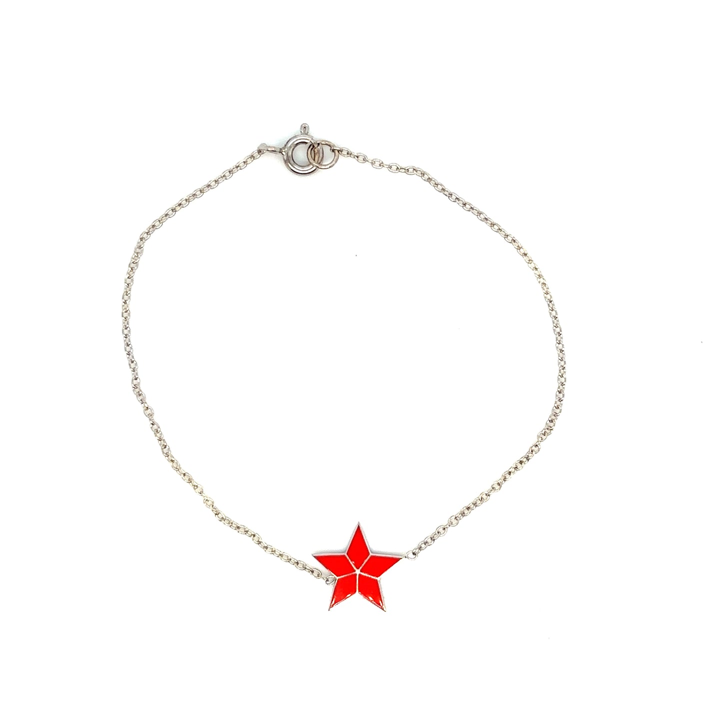 000813 - Bespoke Red Enamel, 9ct White Gold Star Charm Bracelet