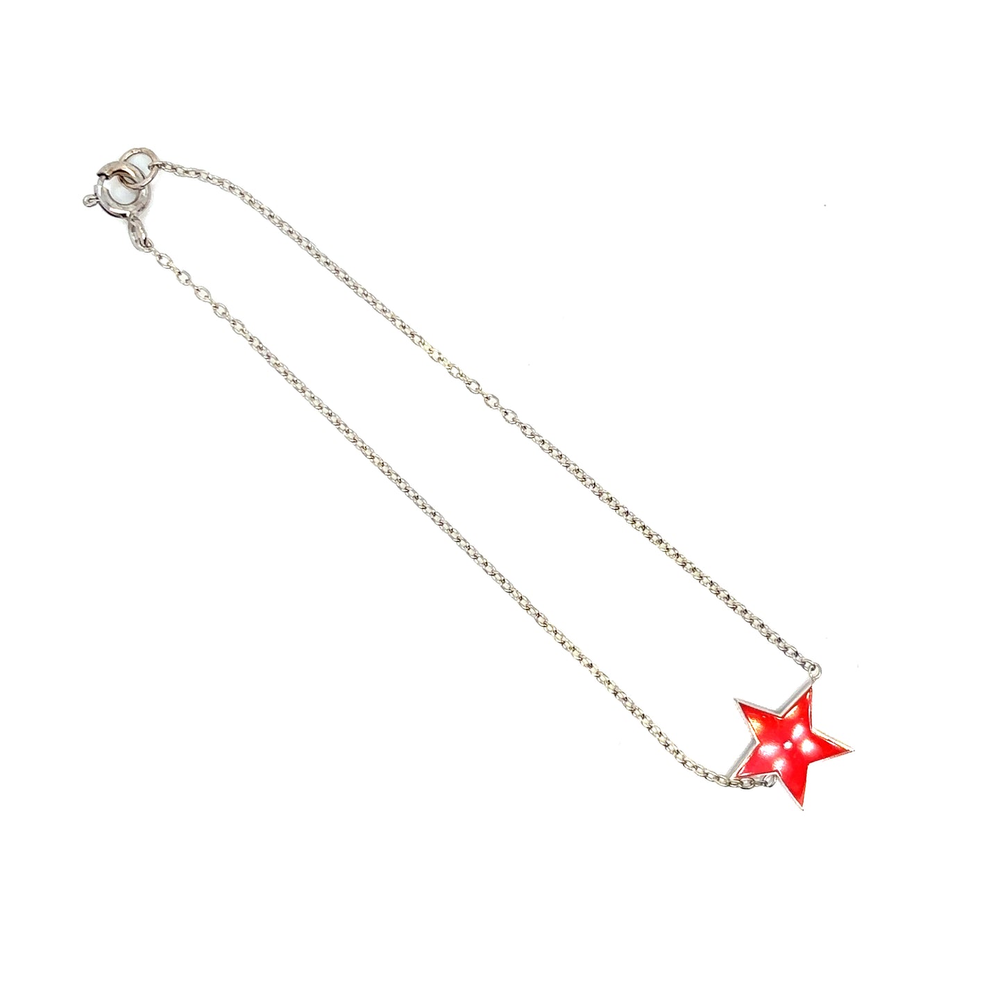 000813 - Bespoke Red Enamel, 9ct White Gold Star Charm Bracelet