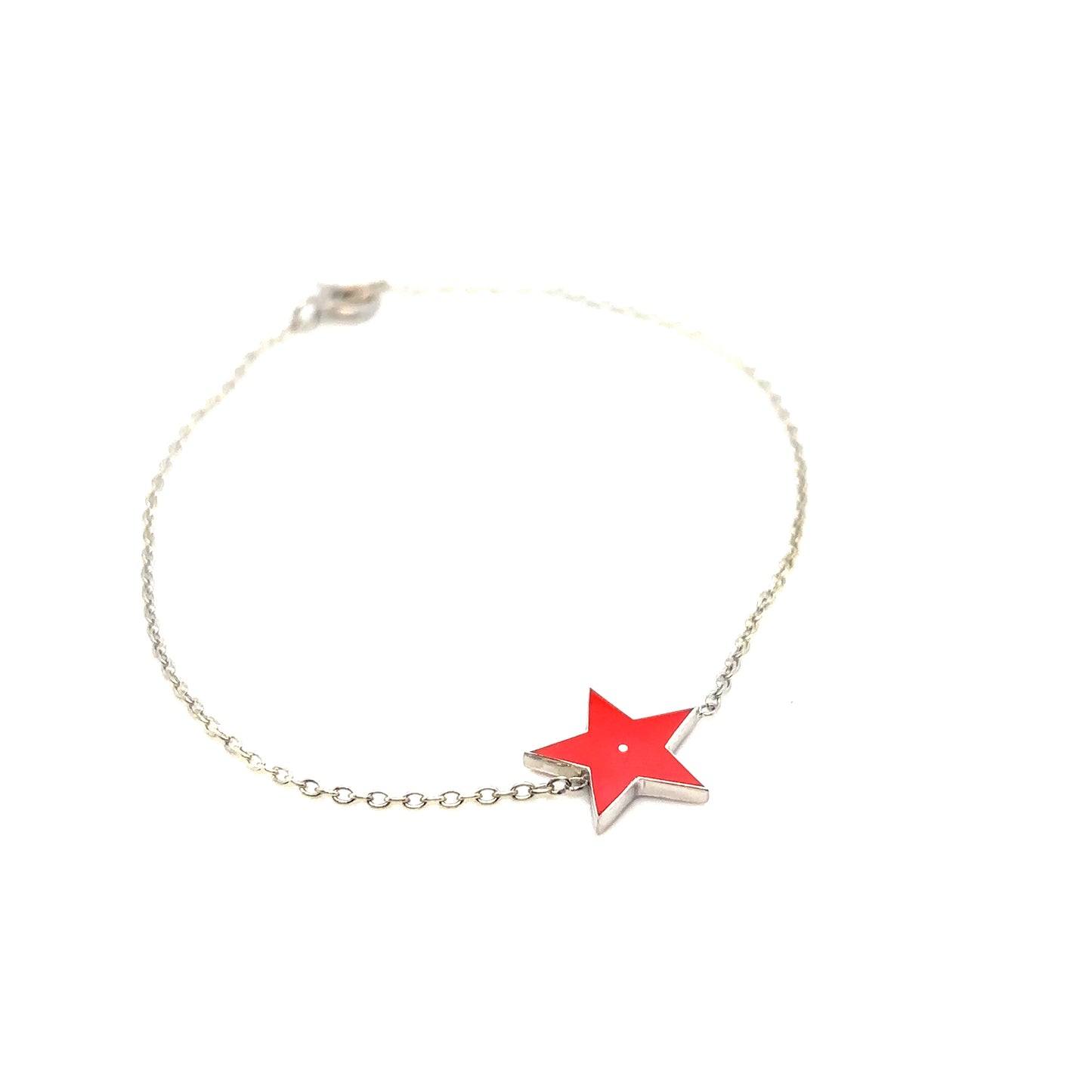 000813 - Bespoke Red Enamel, 9ct White Gold Star Charm Bracelet