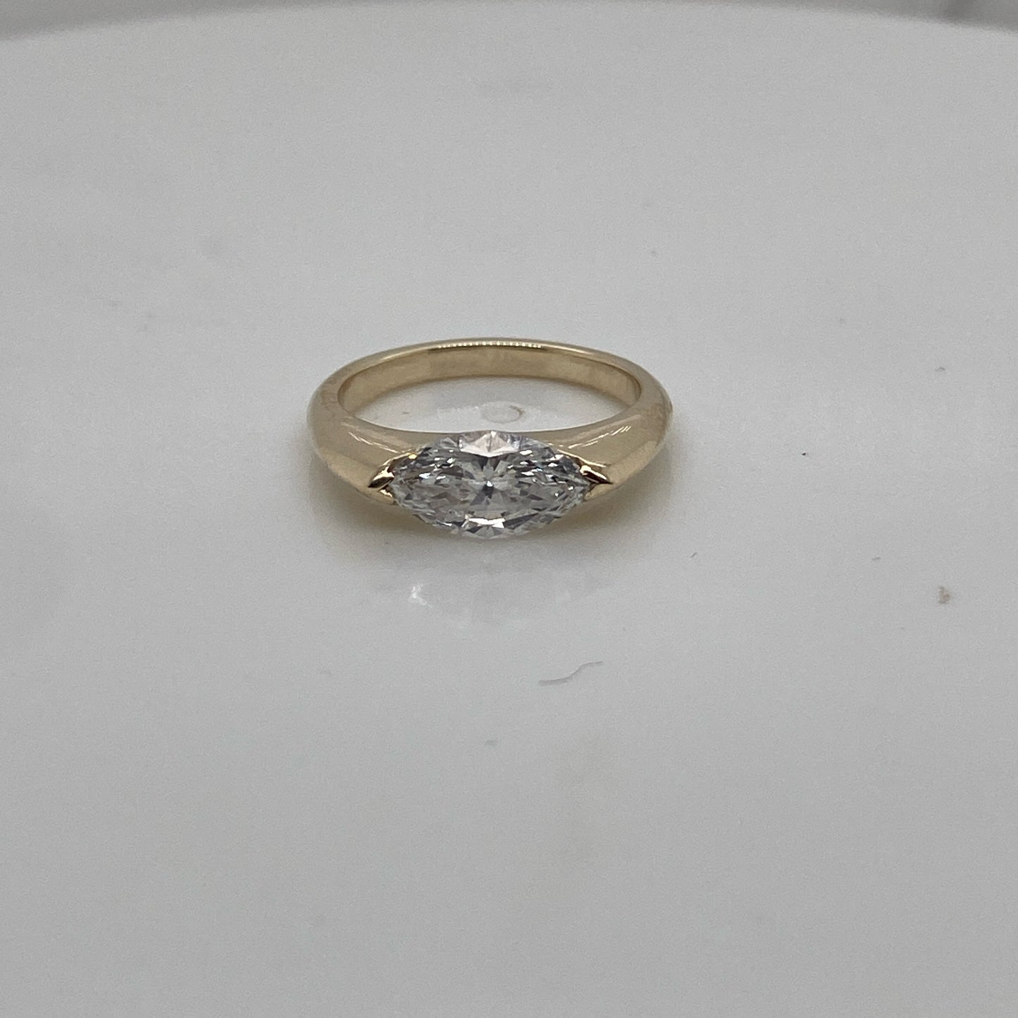 001796 BESPOKE: "BESPOKE - Lab Marquise cut 10 x 5mm East West, size H, 2 claw (L shaped marquise style) , 14ct yellow gold 2mm wide band, LG782616951 Marquise 0.97cts