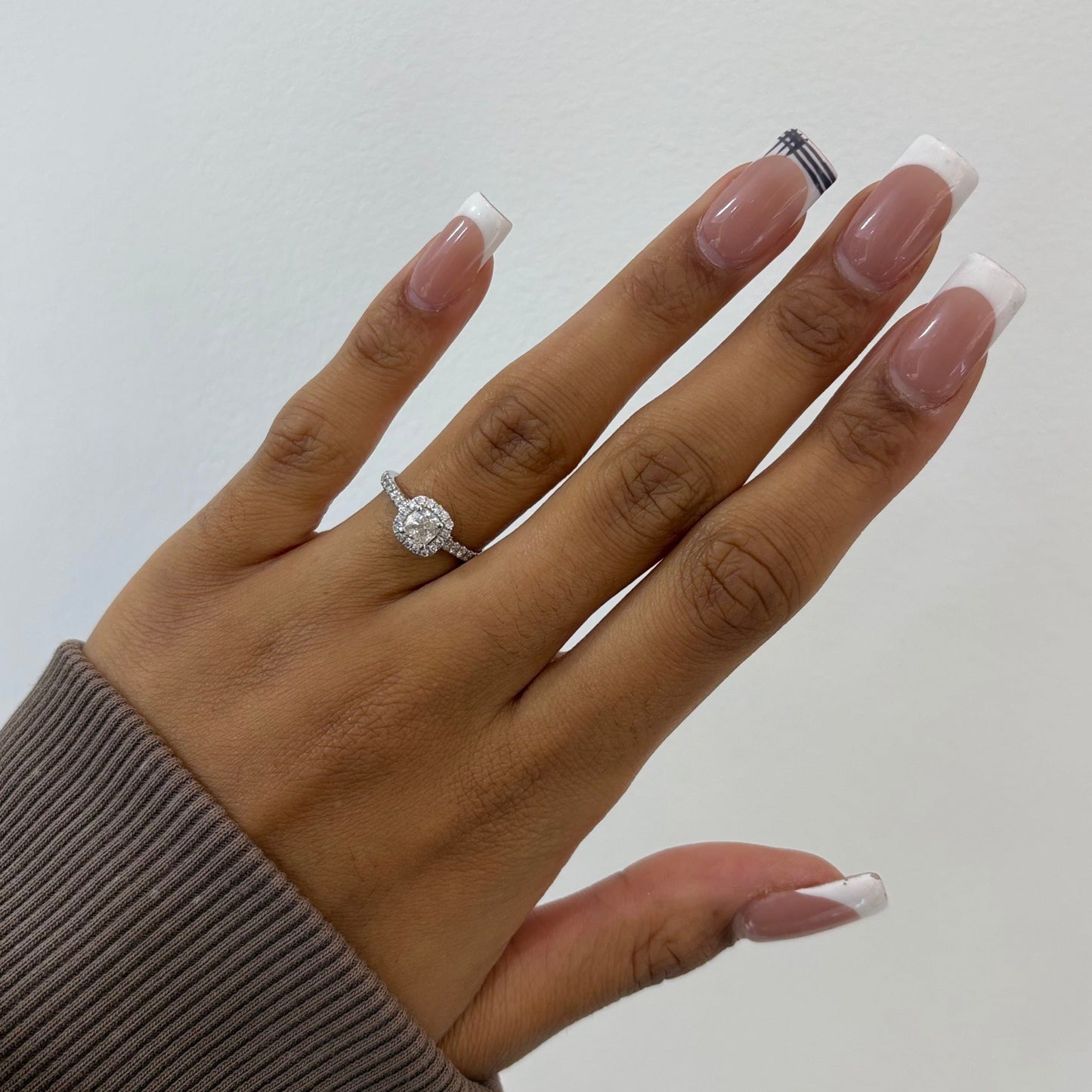 18ct White Gold Natural Cushion Cut Halo Ring