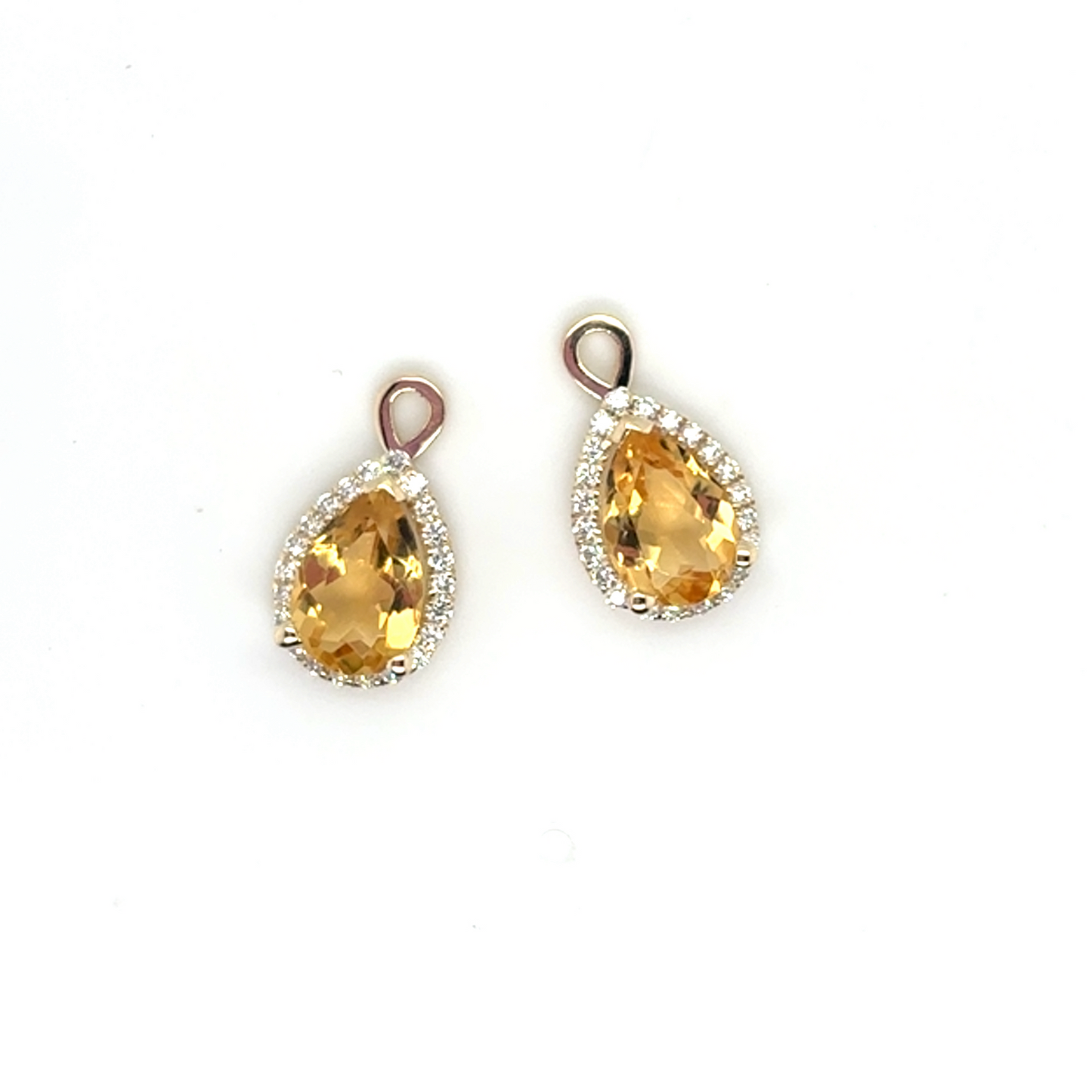 Bespoke Pear Cut Citrine with Diamond Halo 9ct Gold Drop, Removeable Attachments For Earrings, Hoop Earrings and Necklaces