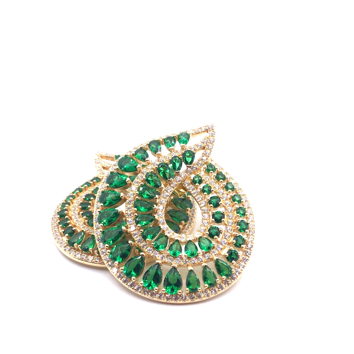 Lab Created Emerald Swirl, Gold Plated Statement Earrings