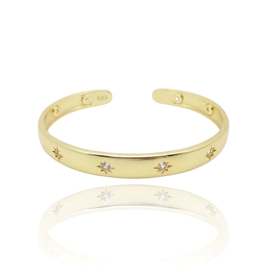 Starburst Cuff Bangle with Cubic Zirconias 14ct Gold Plated