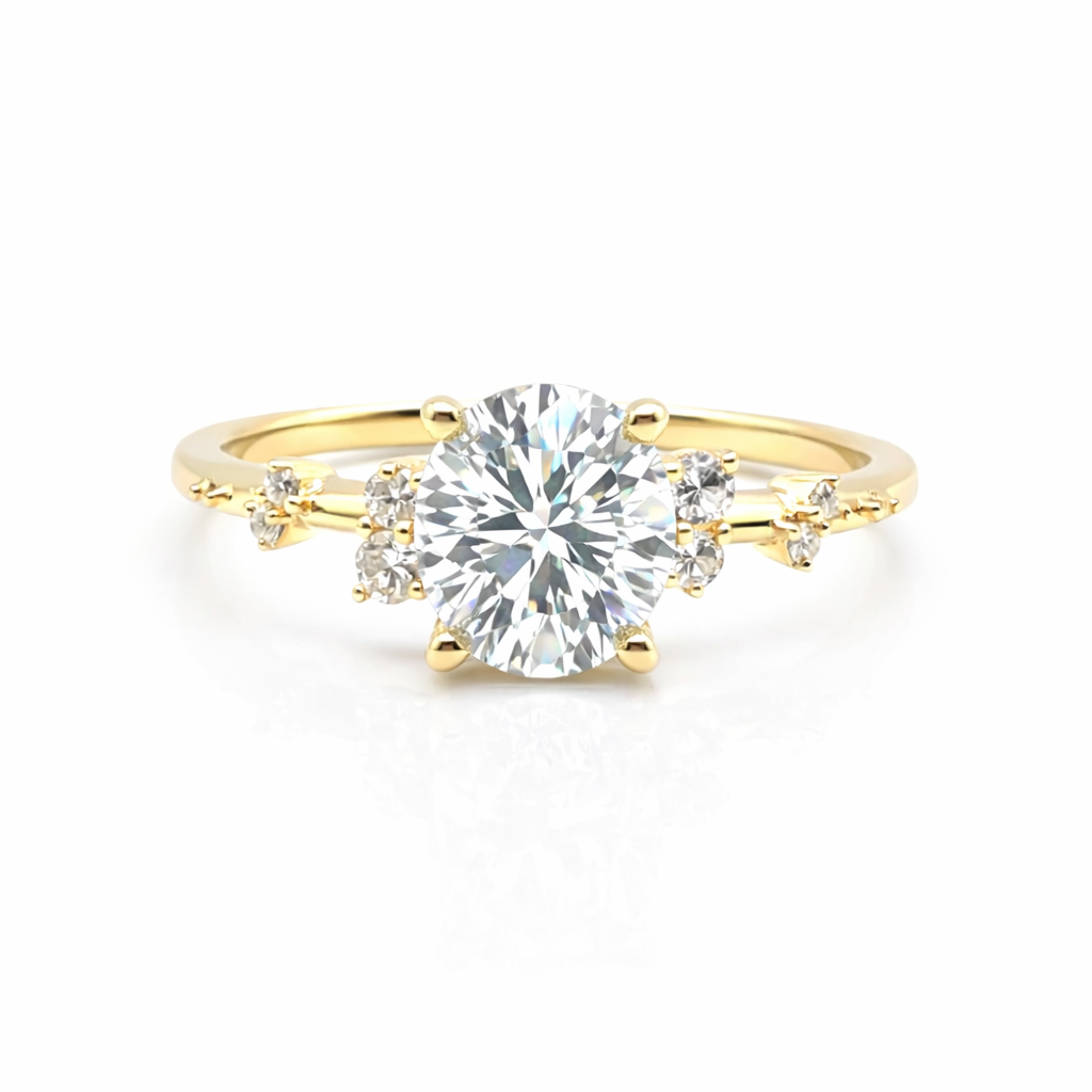 Monroe's Old European Cut Diamond "Flowing Nature" With Scattered Set Diamonds 18ct Yellow Gold Engagement Ring