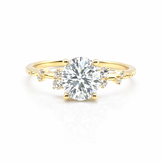 Monroe's Old European Cut Diamond "Flowing Nature" With Scattered Set Diamonds 18ct Yellow Gold Engagement Ring