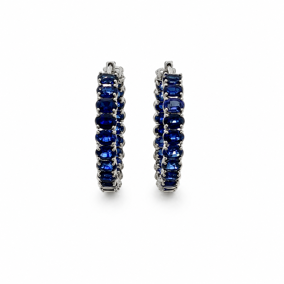 Sapphire Hoop Earrings in White Gold