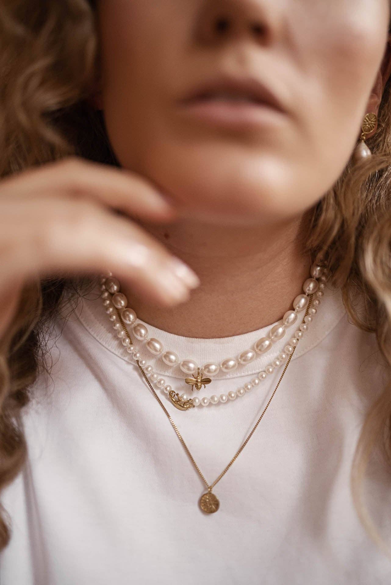 Sterling Silver Gold Plated Bee Pearl Necklace