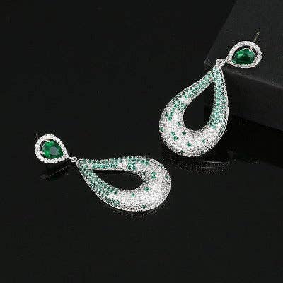 Silver Plated Green Gemstone Water Drop Earrings