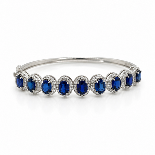 Sapphire and Diamond Bangle in White Gold