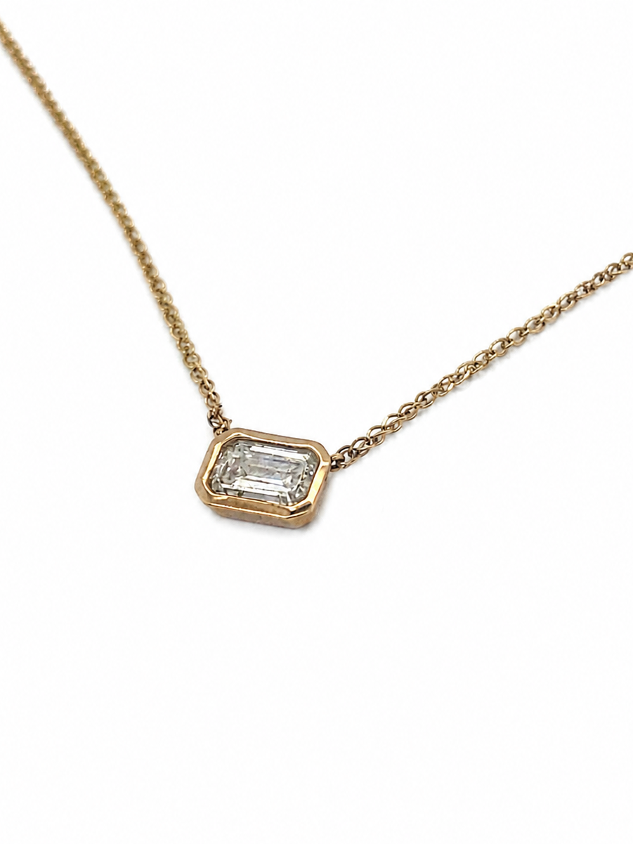 Emerald Cut 0.66ct Diamond Bezel Set 9ct Yellow Gold Necklace