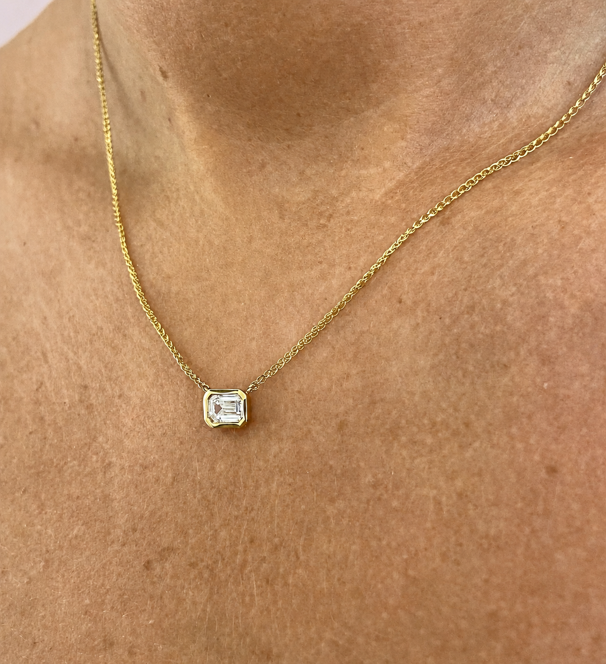 Emerald Cut 0.66ct Diamond Bezel Set 9ct Yellow Gold Necklace